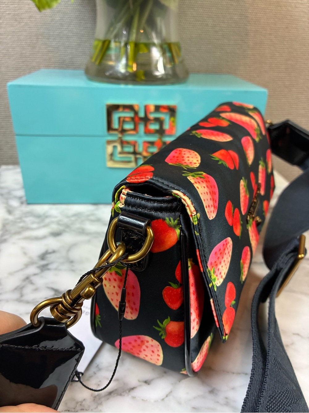 Kurt Geiger Strawberry Portobello Nylon Flap Bag - NWT 🍓 - Picture 4 of 11
